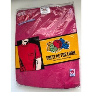 Vtg Fruit of the Loom Men's Pocket-T Shirt Bright Pink Single Stitch 1991 Size M